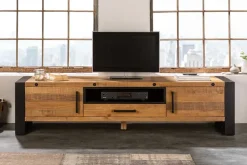 Massives TV-Lowboard THOR 200cm recyceltes Pinienholz im Industrial Design