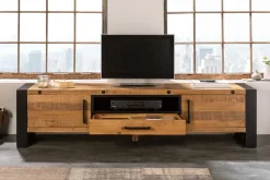 Massives TV-Lowboard THOR 200cm recyceltes Pinienholz im Industrial Design