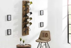 Massives Wand Weinregal BARRACUDA 100cm natur Teakholz Flaschenhalter