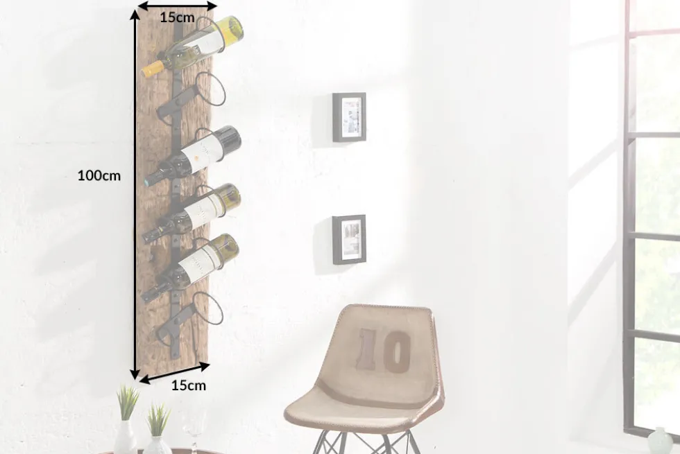 Massives Wand Weinregal BARRACUDA 100cm natur Teakholz Flaschenhalter