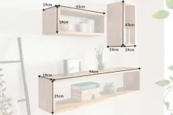 Massives Wandregal 3er Set HEMINGWAY 94cm aus Mangoholz