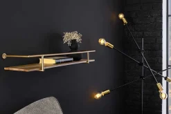 Massives Wandregal HERITAGE 75cm natur Pinienholz gold Metall