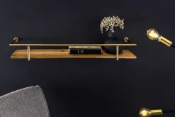 Massives Wandregal HERITAGE 75cm natur Pinienholz gold Metall
