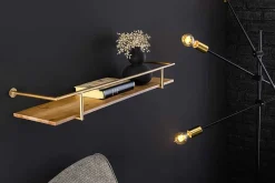 Massives Wandregal HERITAGE 75cm natur Pinienholz gold Metall