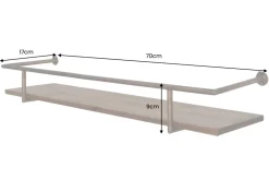 Massives Wandregal HERITAGE 75cm natur Pinienholz gold Metall