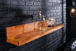 Massives Wandregal MAKASSAR 80cm braun Sheeshamholz stone finish handmade
