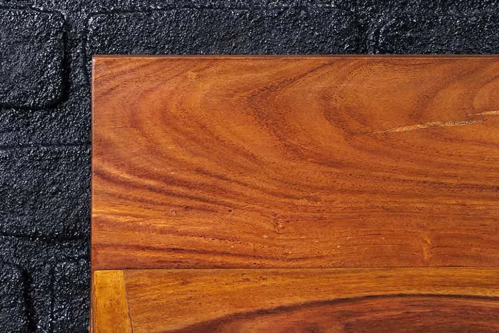 Massives Wandregal MAKASSAR 80cm braun Sheeshamholz stone finish handmade