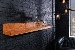 Massives Wandregal MAKASSAR 140cm braun Sheeshamholz stone finish