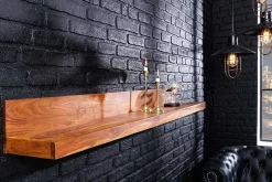 Massives Wandregal MAKASSAR 140cm braun Sheeshamholz stone finish