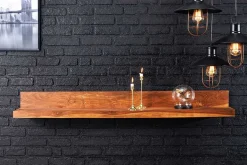 Massives Wandregal MAKASSAR 140cm braun Sheeshamholz stone finish