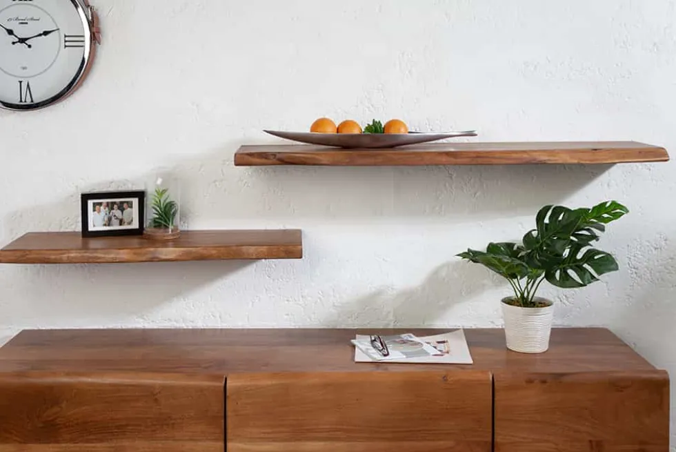 Massives Wandregal MAMMUT 80cm Akazienholz Regalbrett mit Baumkante