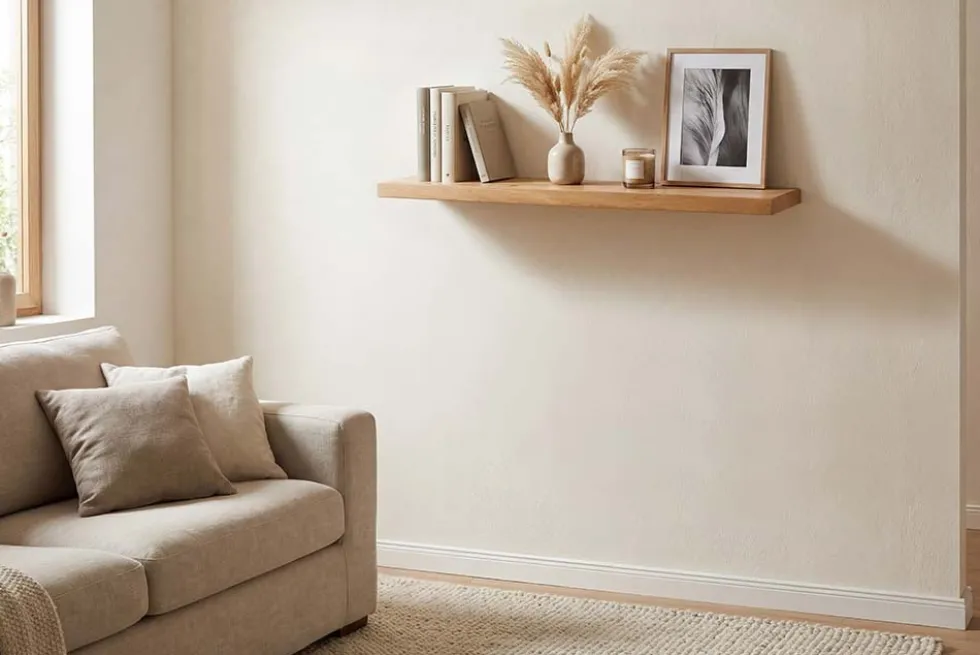 Massives Wandregal PURE 60cm Mango natur cream finish Mangoholz Steckregal