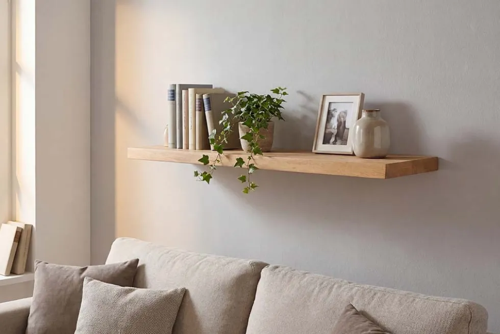 Massives Wandregal PURE 60cm Mango natur cream finish Mangoholz Steckregal