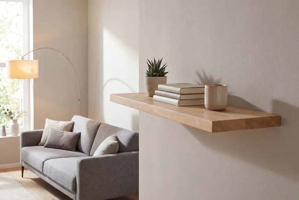 Massives Wandregal PURE 60cm Mango natur cream finish Mangoholz Steckregal