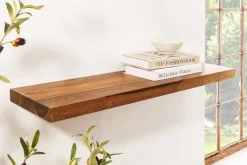 Massives Wandregal PURE 60cm braun stone finish Sheeshamholz Steckregal