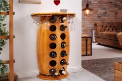 Massives Weinregal BODEGA 84cm natur Pinienholz Weinfass Barschrank für 14 Flaschen