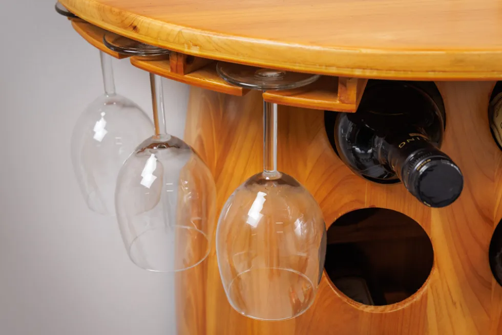 Massives Weinregal BODEGA 84cm natur Pinienholz Weinfass Barschrank für 14 Flaschen
