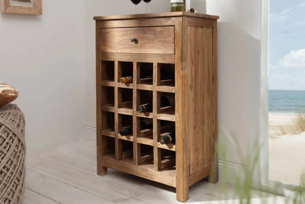 Massives Weinregal HEMINGWAY 56cm recyceltes Massivholz Weinschrank für 16 Flaschen