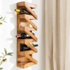 Massives Weinregal MAKASSAR 80cm recyceltes Teakholz für 5 Flaschen Wandregal