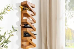 Massives Weinregal MAKASSAR 80cm recyceltes Teakholz für 5 Flaschen Wandregal