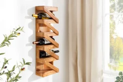 Massives Weinregal MAKASSAR 80cm recyceltes Teakholz für 5 Flaschen Wandregal