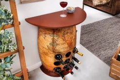 Massives Weinregal SEVEN SEAS 80cm natur Pinienholz Weltkarte Weinfass Barschrank