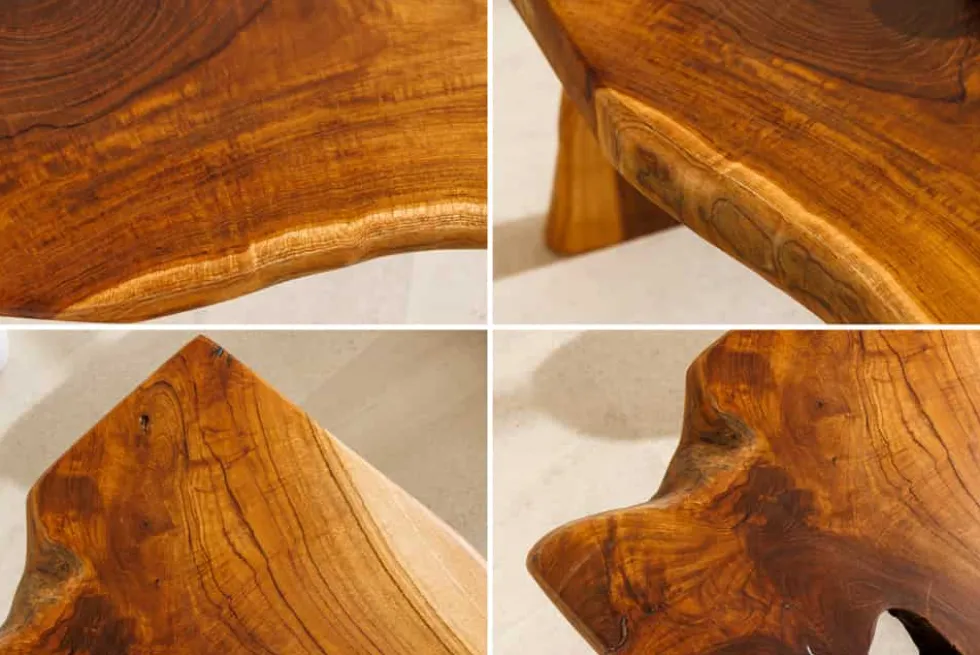 Massivholz Bank ROOT 100cm braun natur Teak Baumstamm