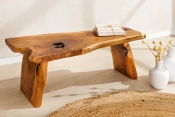 Massivholz Bank ROOT 100cm braun natur Teak Baumstamm