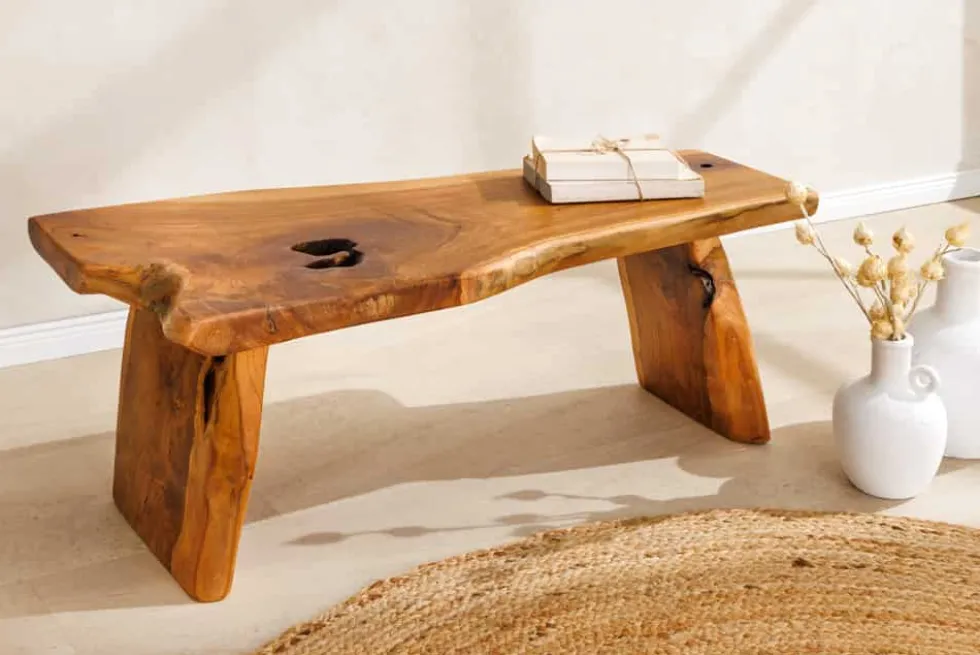 Massivholz Bank ROOT 100cm braun natur Teak Baumstamm