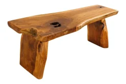 Massivholz Bank ROOT 100cm braun natur Teak Baumstamm