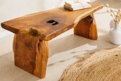 Massivholz Bank ROOT 100cm braun natur Teak Baumstamm