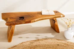 Massivholz Bank ROOT 100cm braun natur Teak Baumstamm