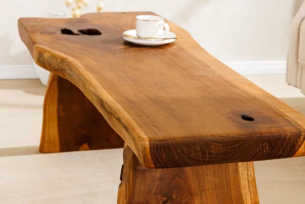 Massivholz Bank ROOT 100cm braun natur Teak Baumstamm