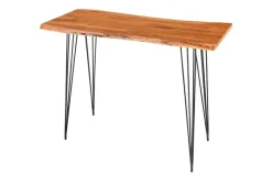 Massivholz Bartisch MAMMUT 140cm natur Akazie Baumkante Metall schwarz Hairpin Legs