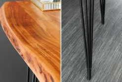 Massivholz Bartisch MAMMUT 140cm natur Akazie Baumkante Metall schwarz Hairpin Legs