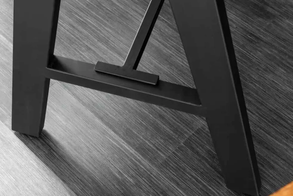Massivholz Bartisch MAMMUT 120cm natur Akazie Baumkante Metall schwarz mit Fußablage