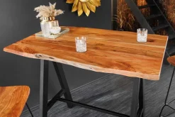 Massivholz Bartisch MAMMUT 120cm natur Akazie Baumkante Metall schwarz mit Fußablage