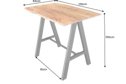 Massivholz Bartisch MAMMUT 120cm natur Akazie Baumkante Metall schwarz mit Fußablage