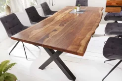 Massivholz Baumkanten Esstisch AMAZONAS 200cm braun Sheesham schwarzes Metallgestell