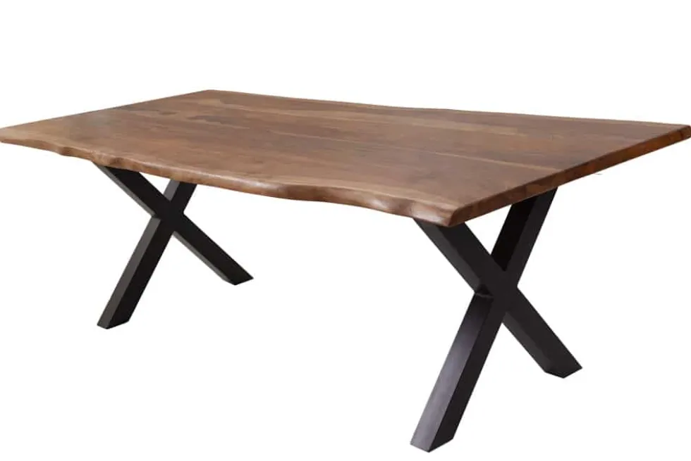 Massivholz Baumkanten Esstisch AMAZONAS 200cm braun Sheesham schwarzes Metallgestell