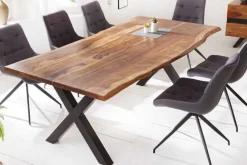 Massivholz Baumkanten Esstisch AMAZONAS 200cm braun Sheesham schwarzes Metallgestell