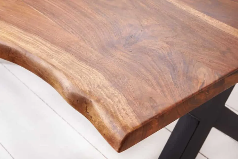 Massivholz Baumkanten Esstisch AMAZONAS 200cm braun Sheesham schwarzes Metallgestell