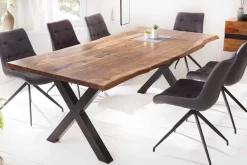 Massivholz Baumkanten Esstisch AMAZONAS 200cm braun Sheesham schwarzes Metallgestell