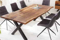 Massivholz Baumkanten Esstisch AMAZONAS 180cm braun Sheesham schwarze Metallbeine