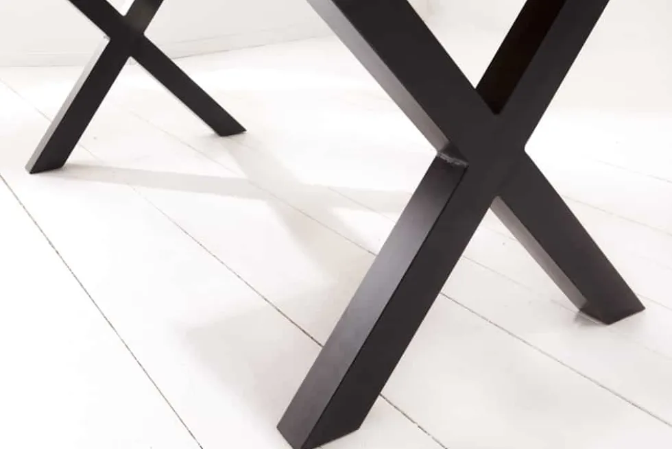 Massivholz Baumkanten Esstisch AMAZONAS 180cm braun Sheesham schwarze Metallbeine