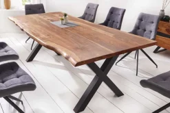 Massivholz Baumkanten Esstisch AMAZONAS 180cm braun Sheesham schwarze Metallbeine