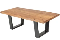 Massivholz Baumstamm Couchtisch MAMMUT 110cm Akazie schwarzes Metallgestell 3,5cm Tischplatte