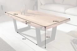 Massivholz Baumstamm Couchtisch MAMMUT 110cm Akazie schwarzes Metallgestell 3,5cm Tischplatte