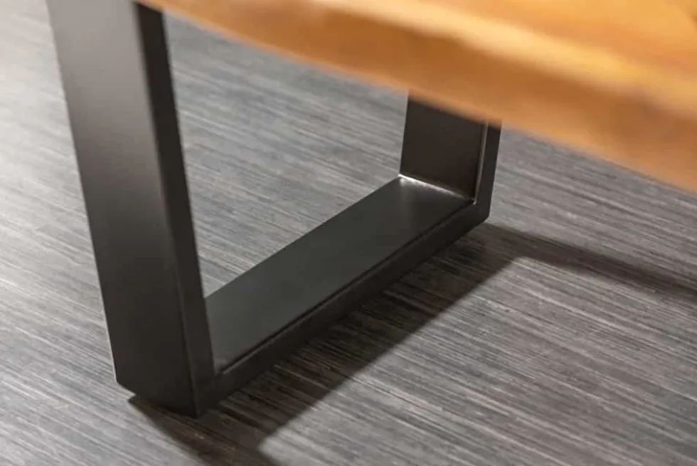 Massivholz Baumstamm Couchtisch MAMMUT 110cm Akazie schwarzes Metallgestell 3,5cm Tischplatte