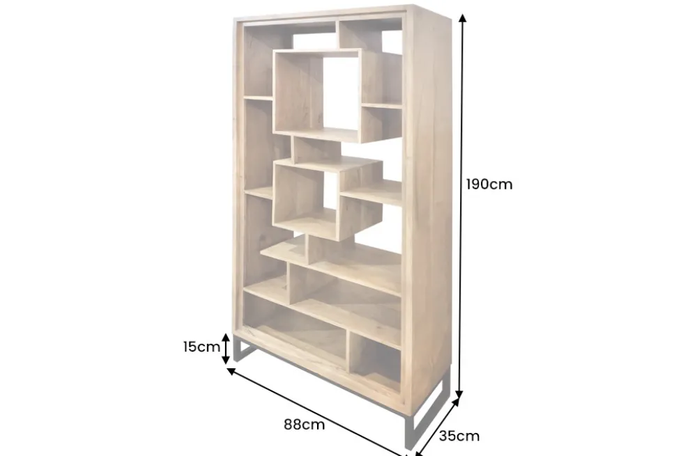 Massivholz Bücherregal CUBUS 190cm Akazie honey finish Metallfüße schwarz Standregal